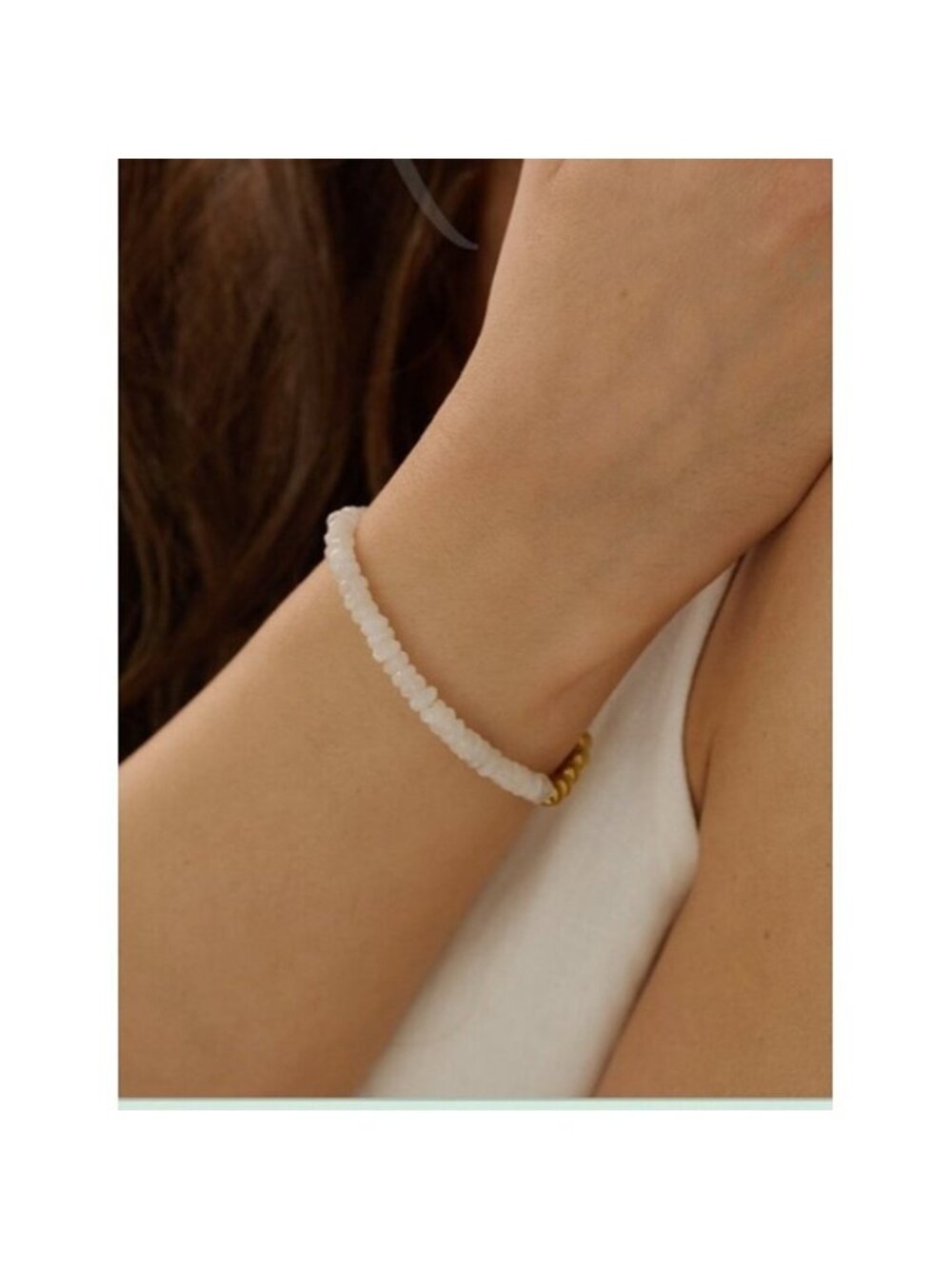 Gemstone Moonstone Beaded Bracelet Gold Beads WATERPROOF Stacking Bracelets